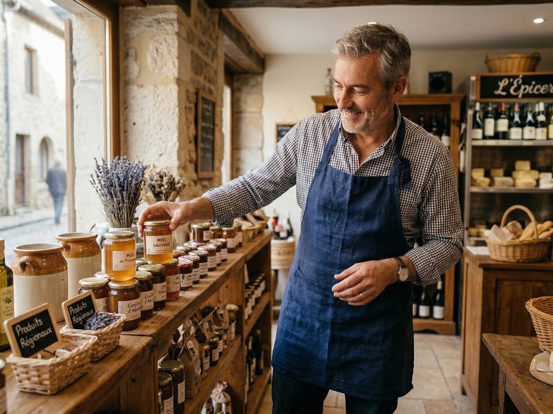 Shopkeeper arranging items in a boutique store