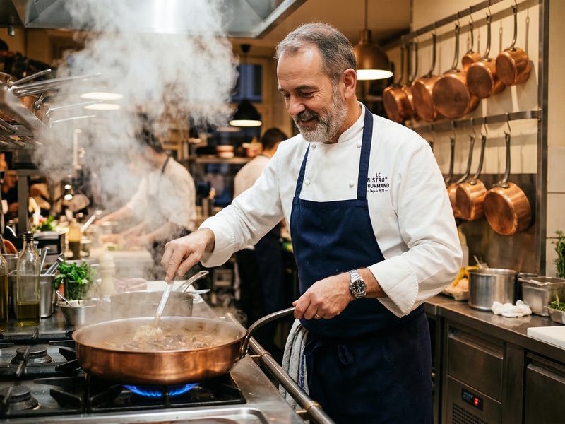 Professional chef preparing a gourmet dish
